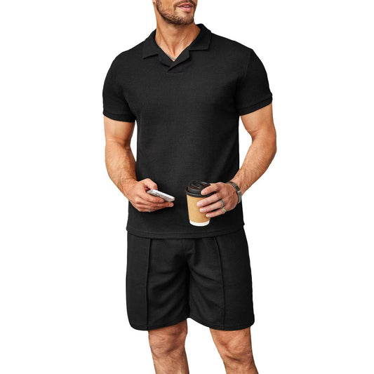 2st Set Herr V-hals Pikétröja Lapel Kortärmad Herrkostym Våffelstil Casual Fashion T-shirt Sommar
